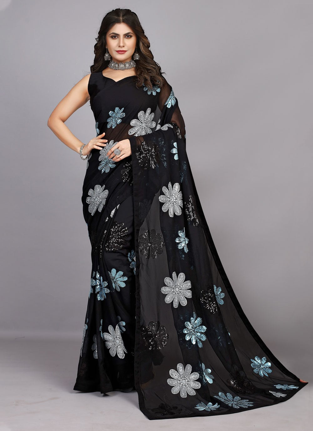 Classic Embroidered Georgette Saree - S4423