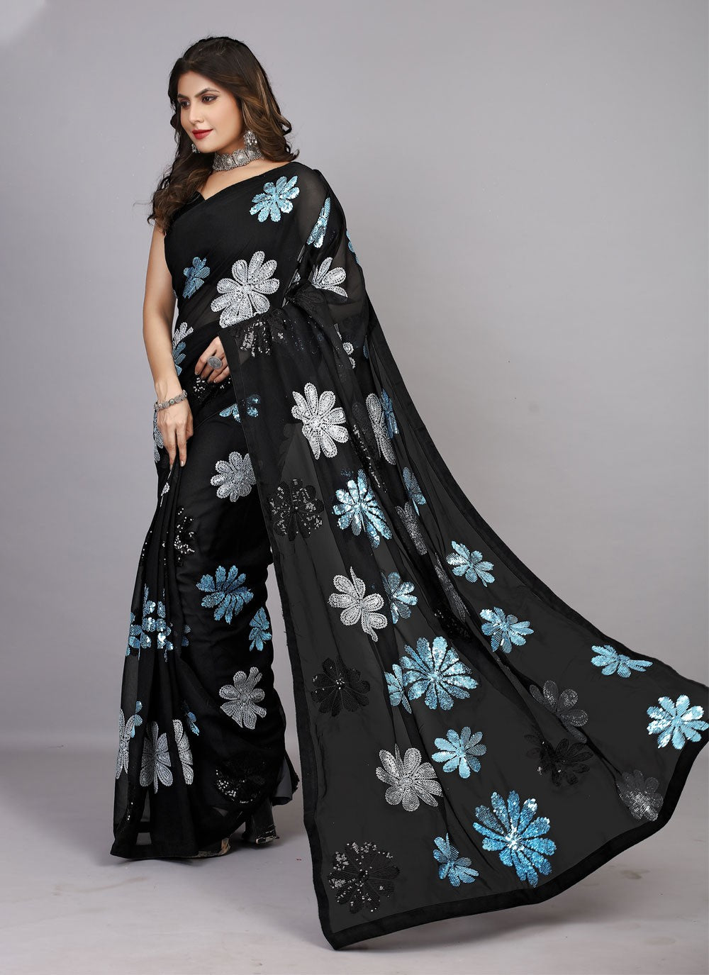 Classic Embroidered Georgette Saree - S4423