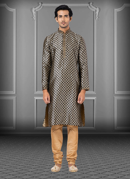 Printed Jacquard Black Kurta Pyjama - M3709