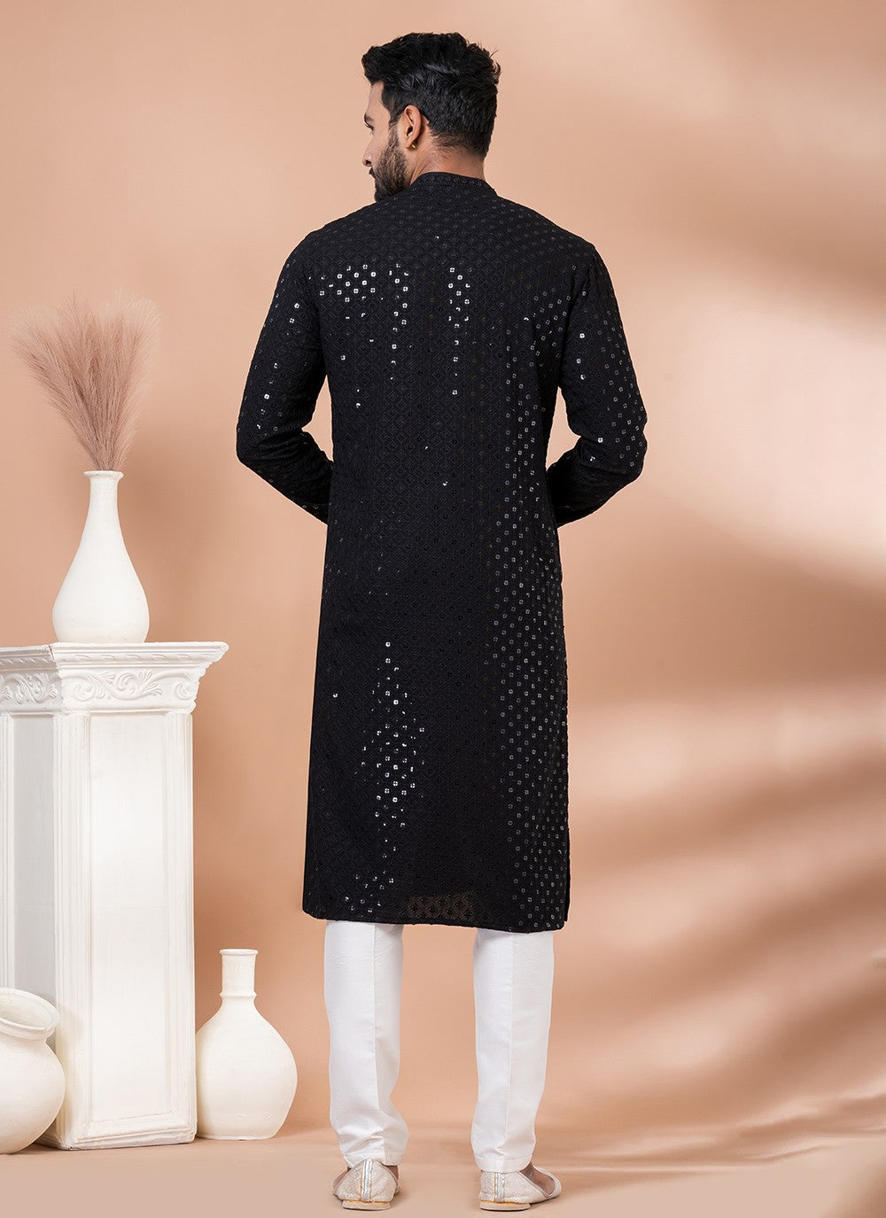 Embroidered Rayon, Viscose Black Kurta Pyjama - M7014