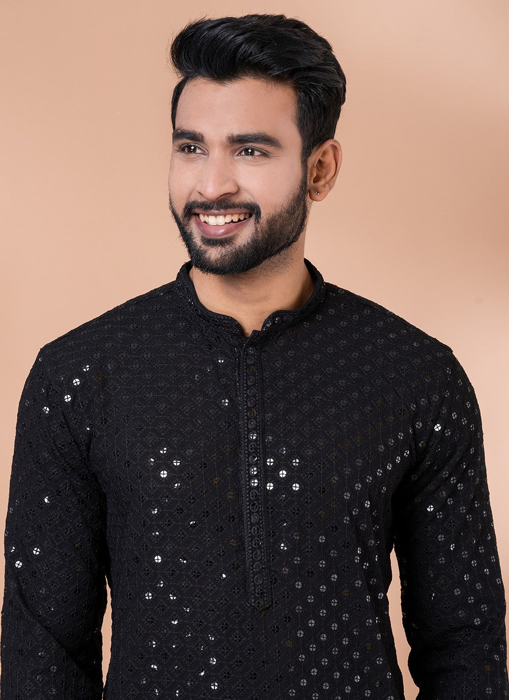 Embroidered Rayon, Viscose Black Kurta Pyjama - M7014