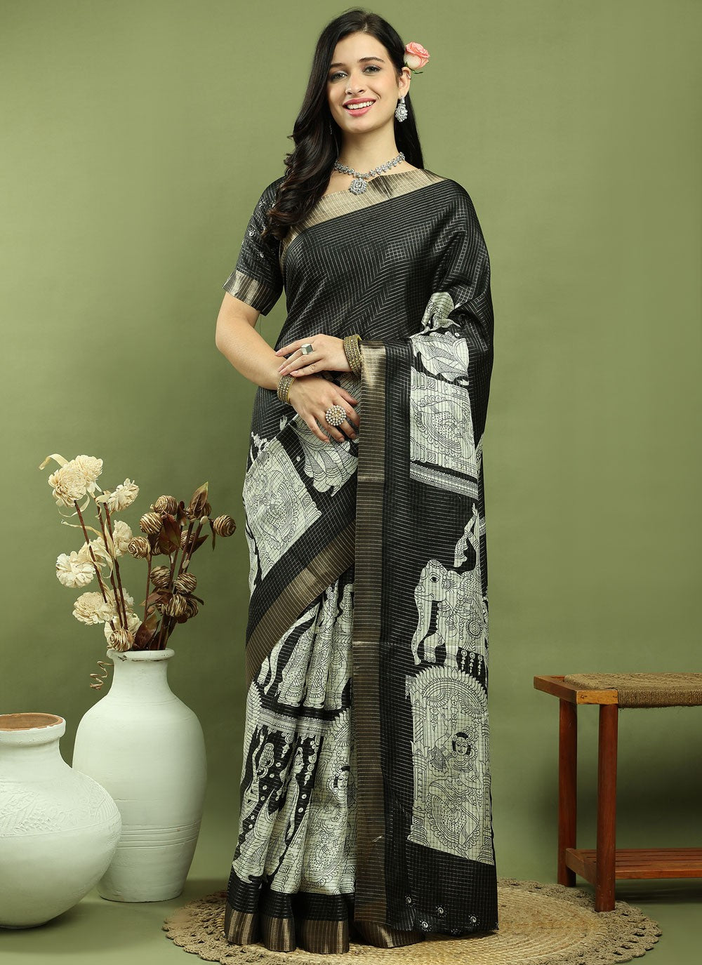 Classic Border Work Silk Blend Saree - S9786