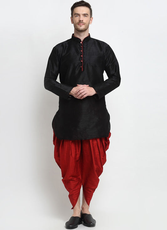 Plain Art Dupion Silk Black Dhoti Kurta - M2482