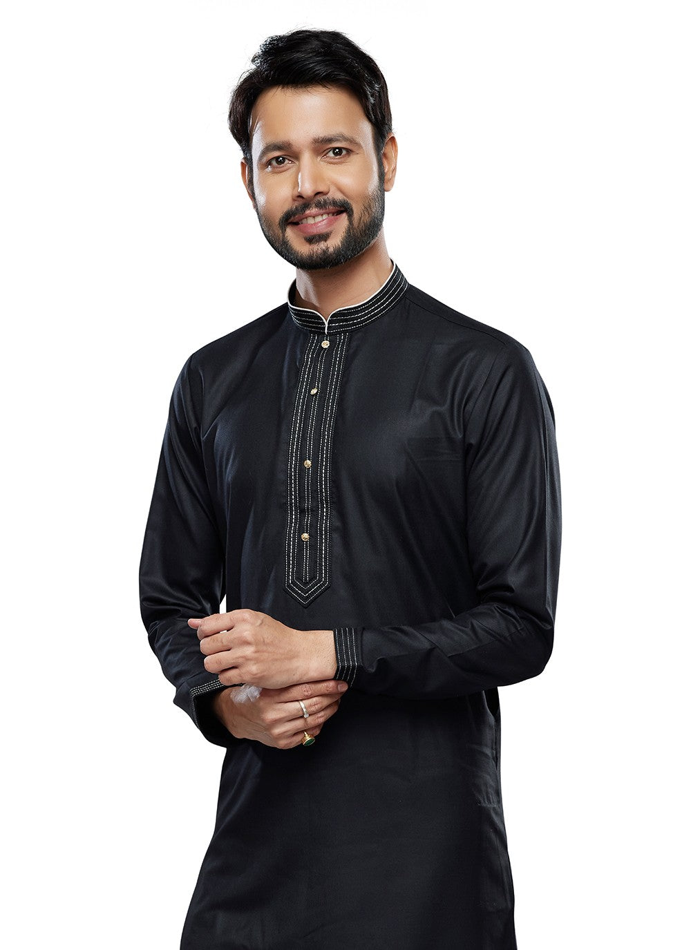 Plain Art Silk Black Kurta Pyjama - M6758