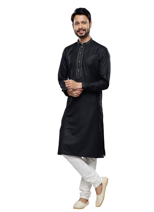 Plain Art Silk Black Kurta Pyjama - M6758