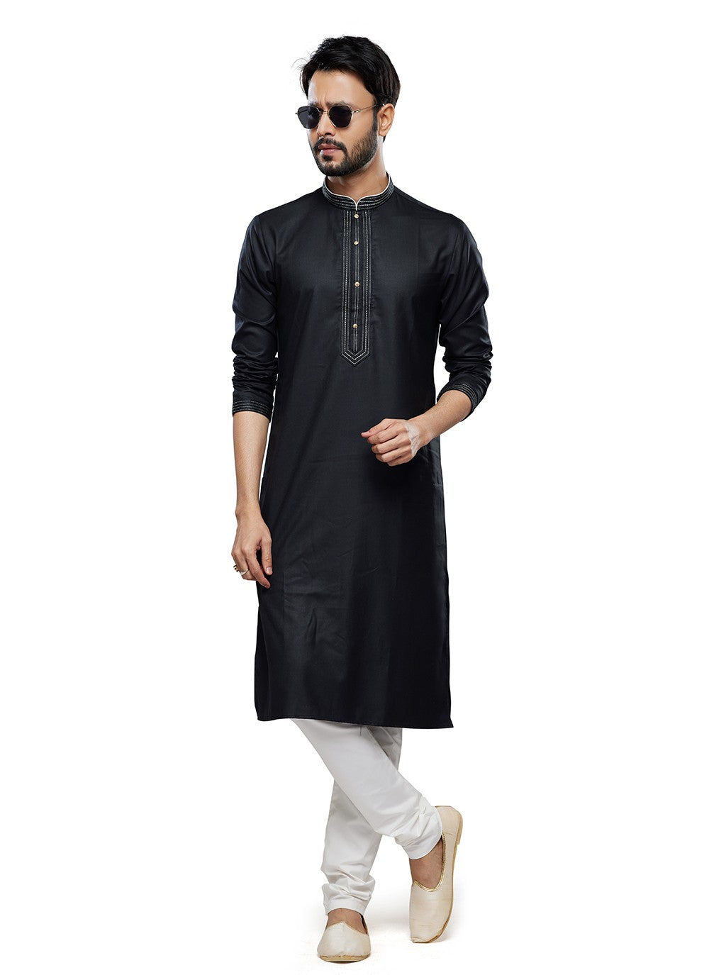 Plain Art Silk Black Kurta Pyjama - M6758