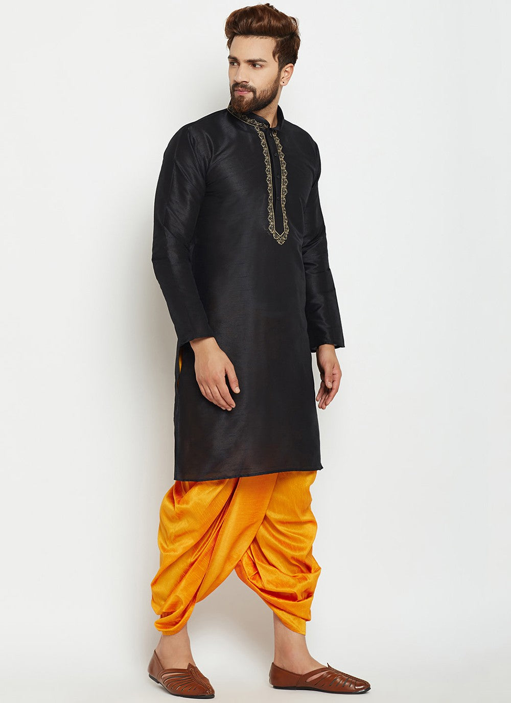 Plain Dupion Silk Black Dhoti Kurta - M2013