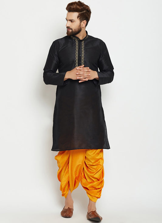 Plain Dupion Silk Black Dhoti Kurta - M2013