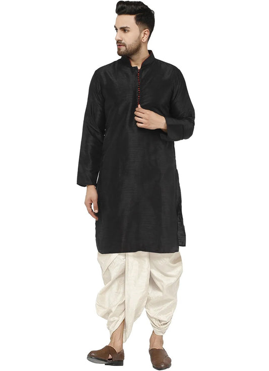 Plain Dupion Silk Black Dhoti Kurta - M2808