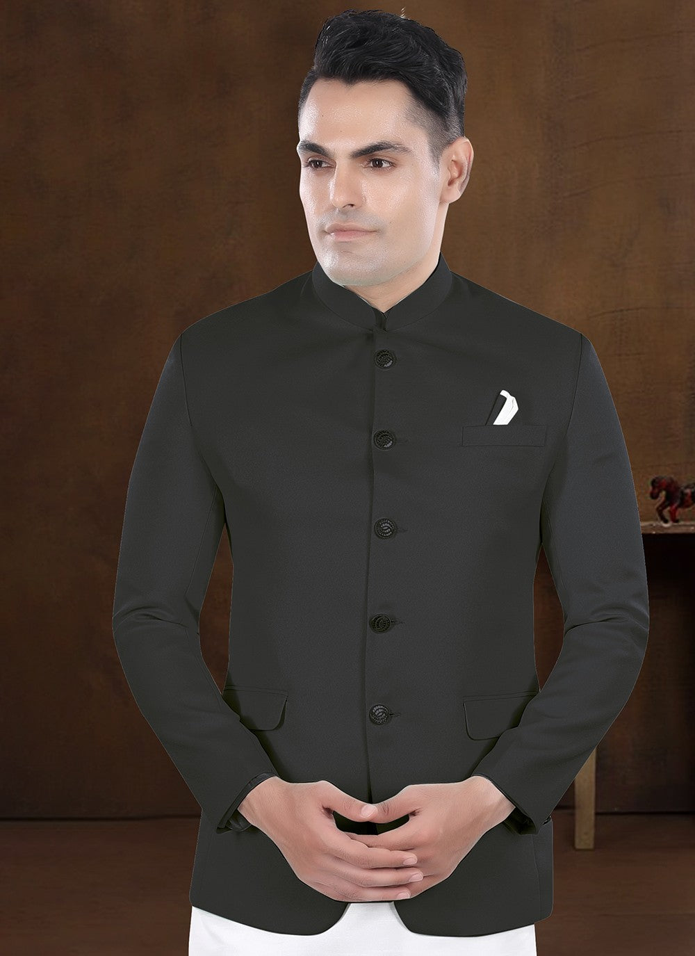 Plain Silk, Viscose Black Kurta Payjama With Jacket - M8193