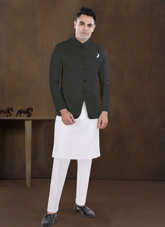 Plain Silk, Viscose Black Kurta Payjama With Jacket - M8193