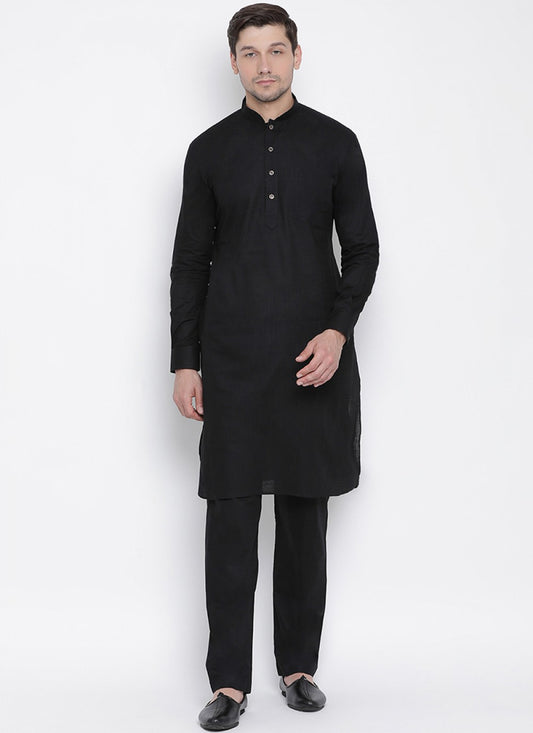 Plain Banarasi Silk Black Kurta Pyjama - M1361