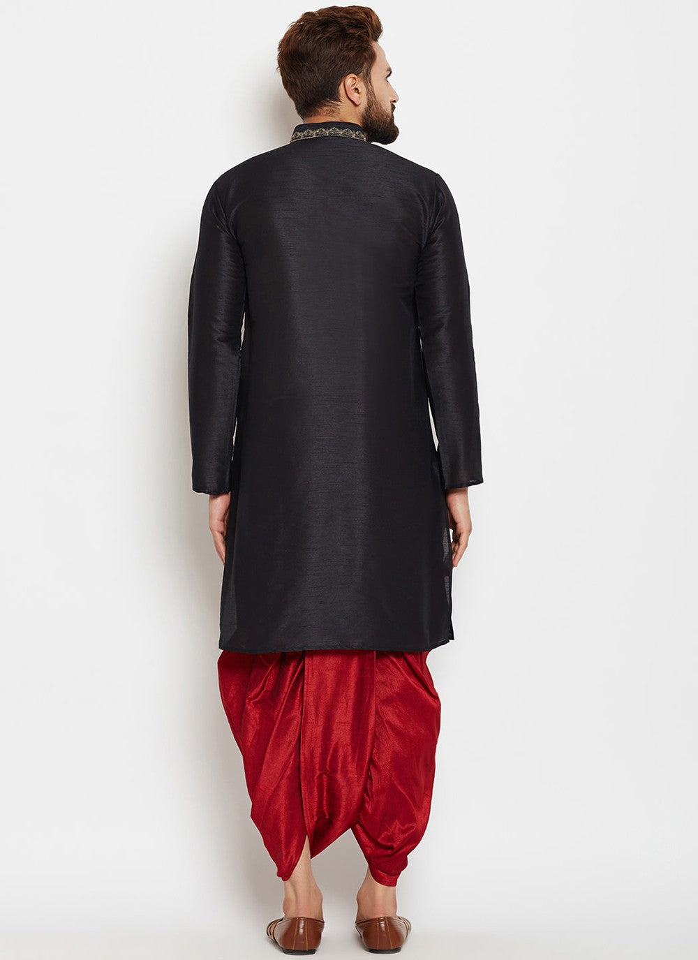 Plain Dupion Silk Black Dhoti Kurta - M2012