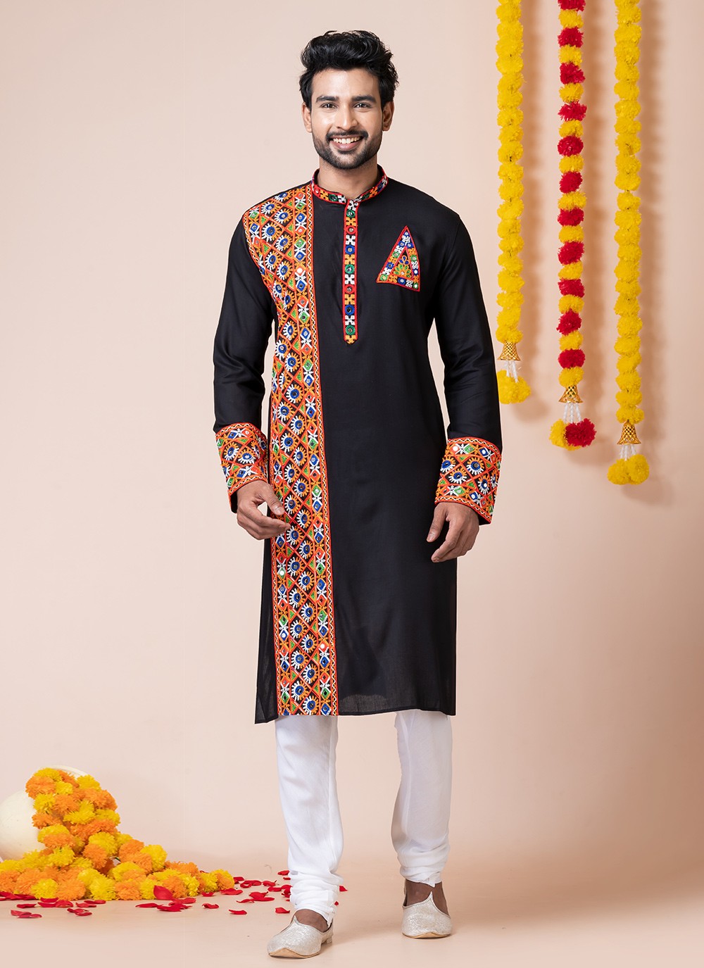 Lace Rayon Black Kurta Pyjama - M8303