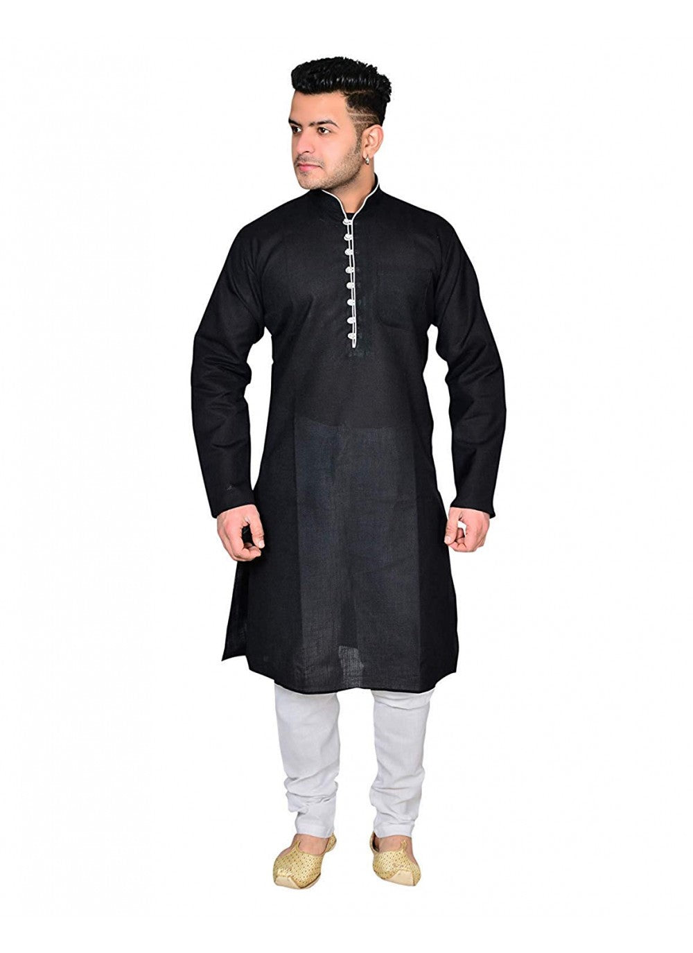 Embroidered Art Dupion Silk Black Kurta Pyjama - M1290