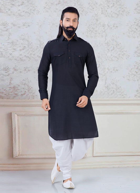 Plain Cotton Black Dhoti Kurta - M3099