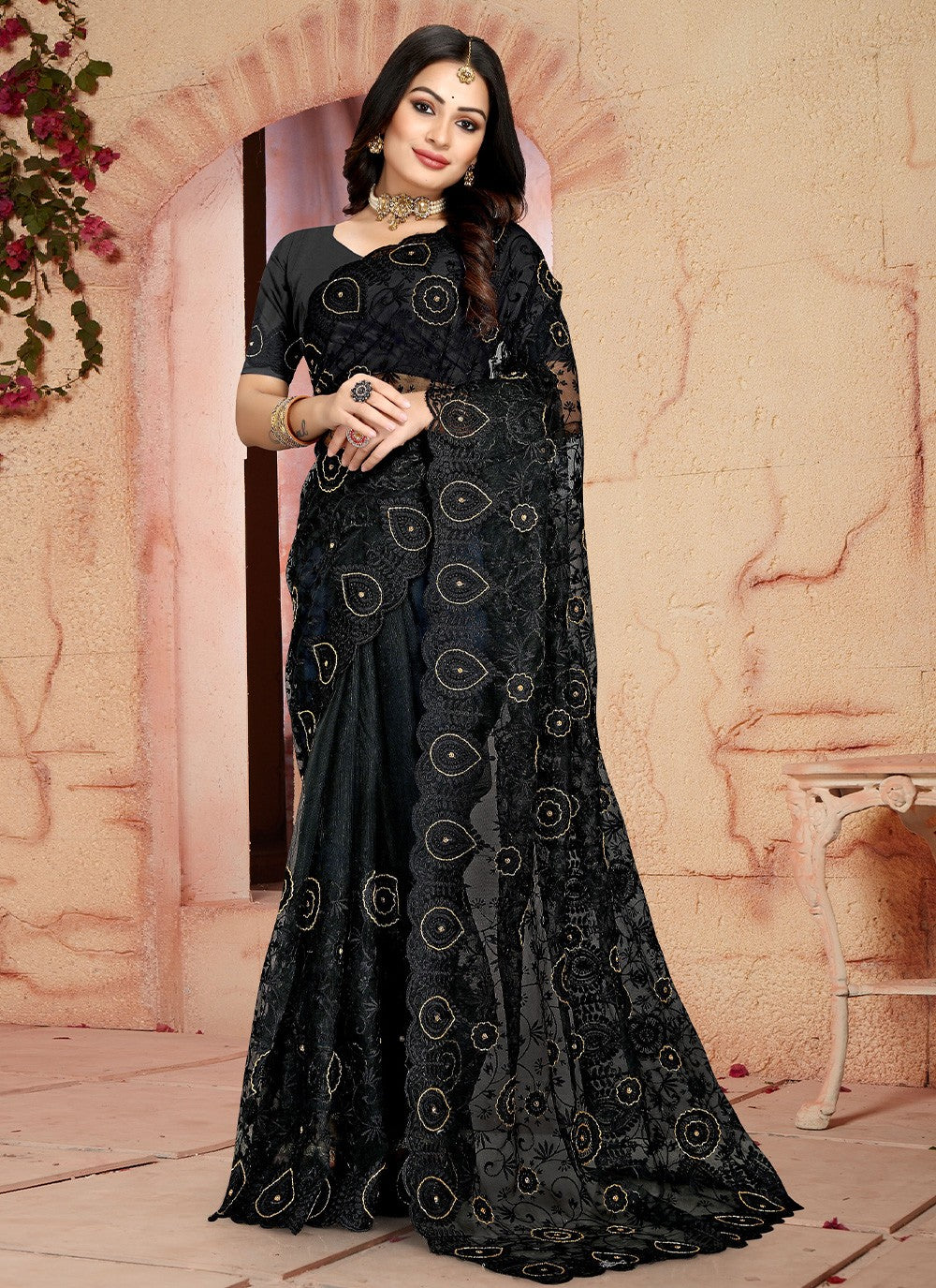 Classic Embroidered Net Saree - S2720