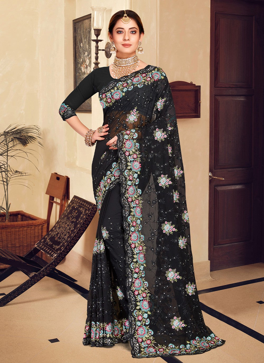 Traditional Embroidered Georgette Saree - S1767