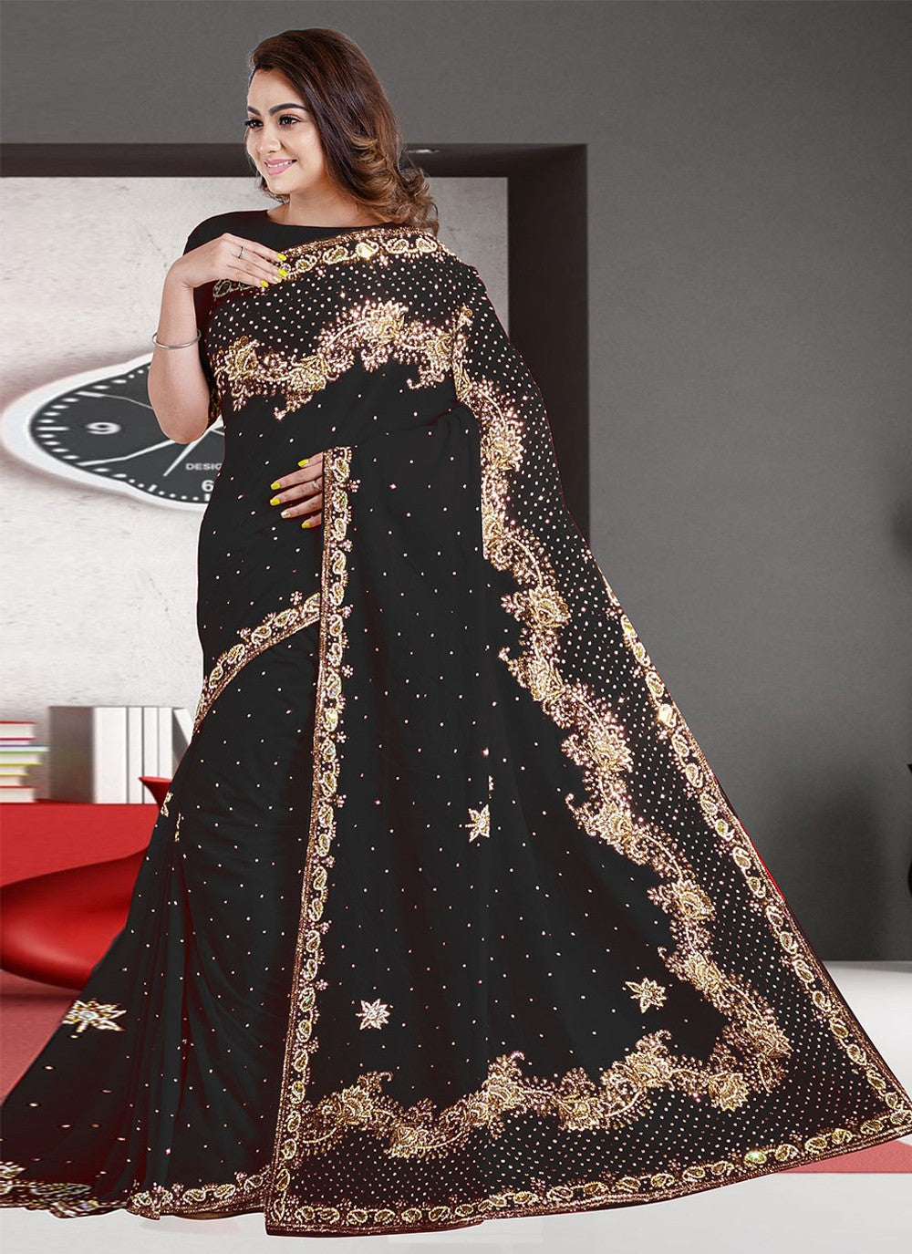 Classic Hand Embroidery Georgette Saree - S2130