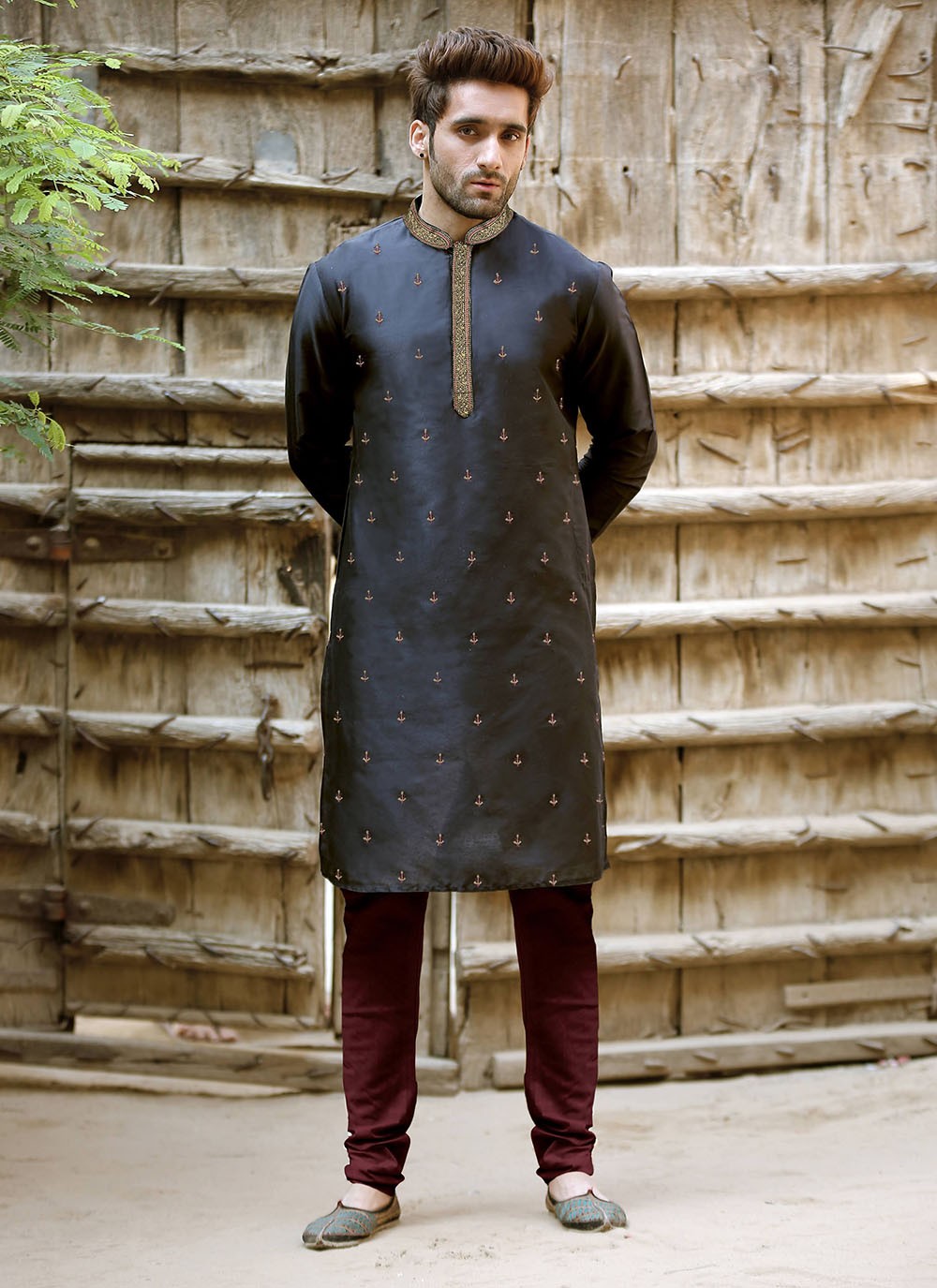 Embroidered Poly Silk Black Kurta Pyjama - M2337