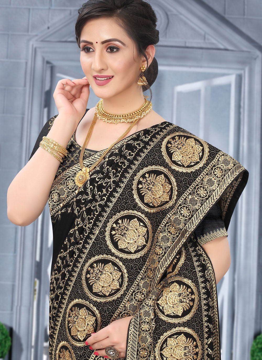 Classic Embroidered Vichitra Silk Saree - S6297