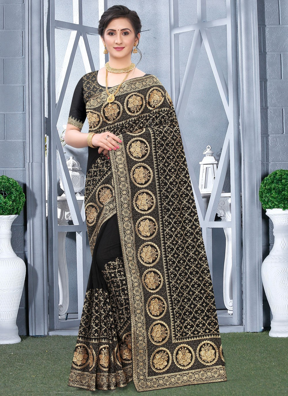 Classic Embroidered Vichitra Silk Saree - S6297