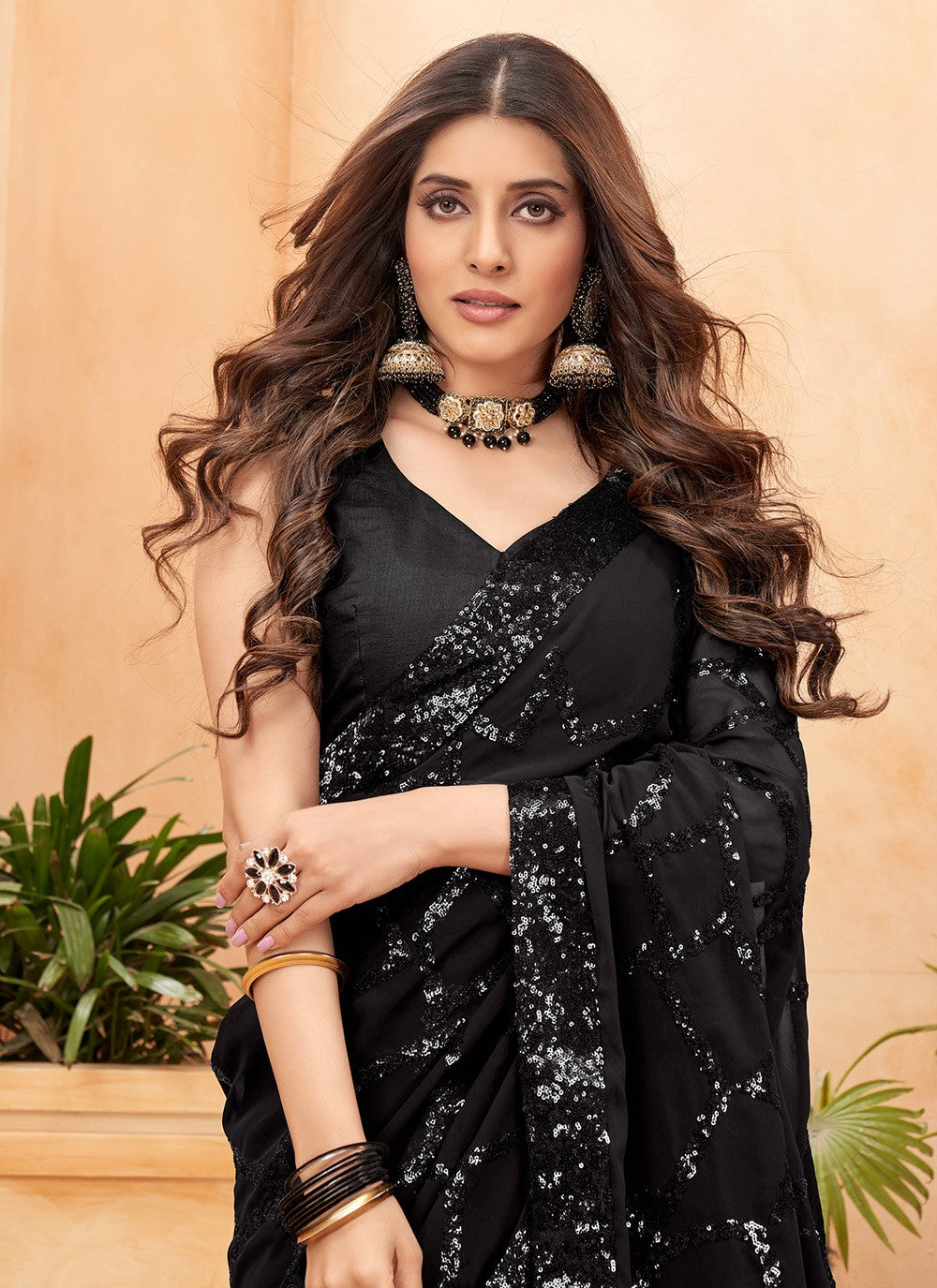 Contemporary Sequins Faux Georgette Saree - S8464