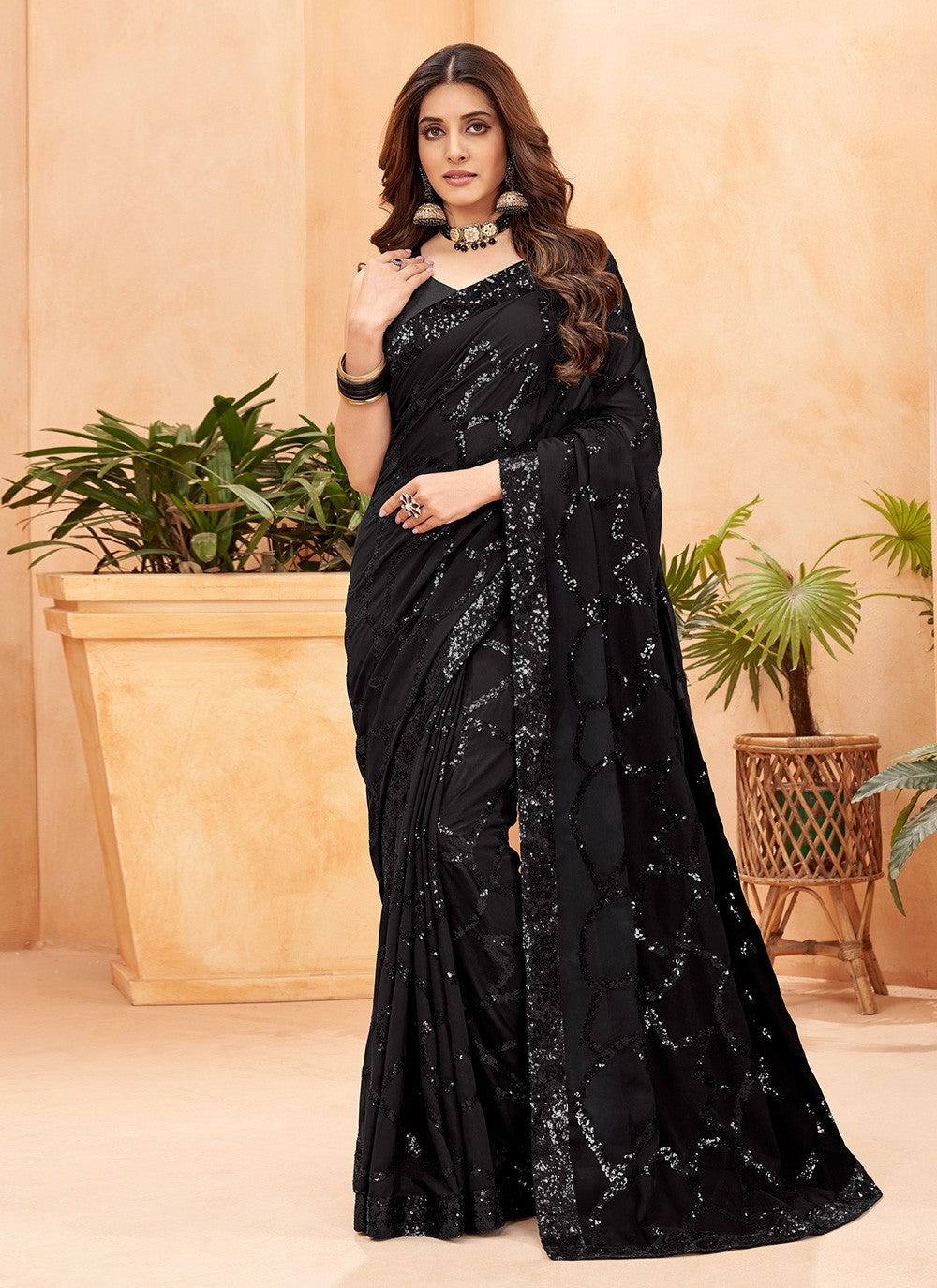 Contemporary Sequins Faux Georgette Saree - S8464