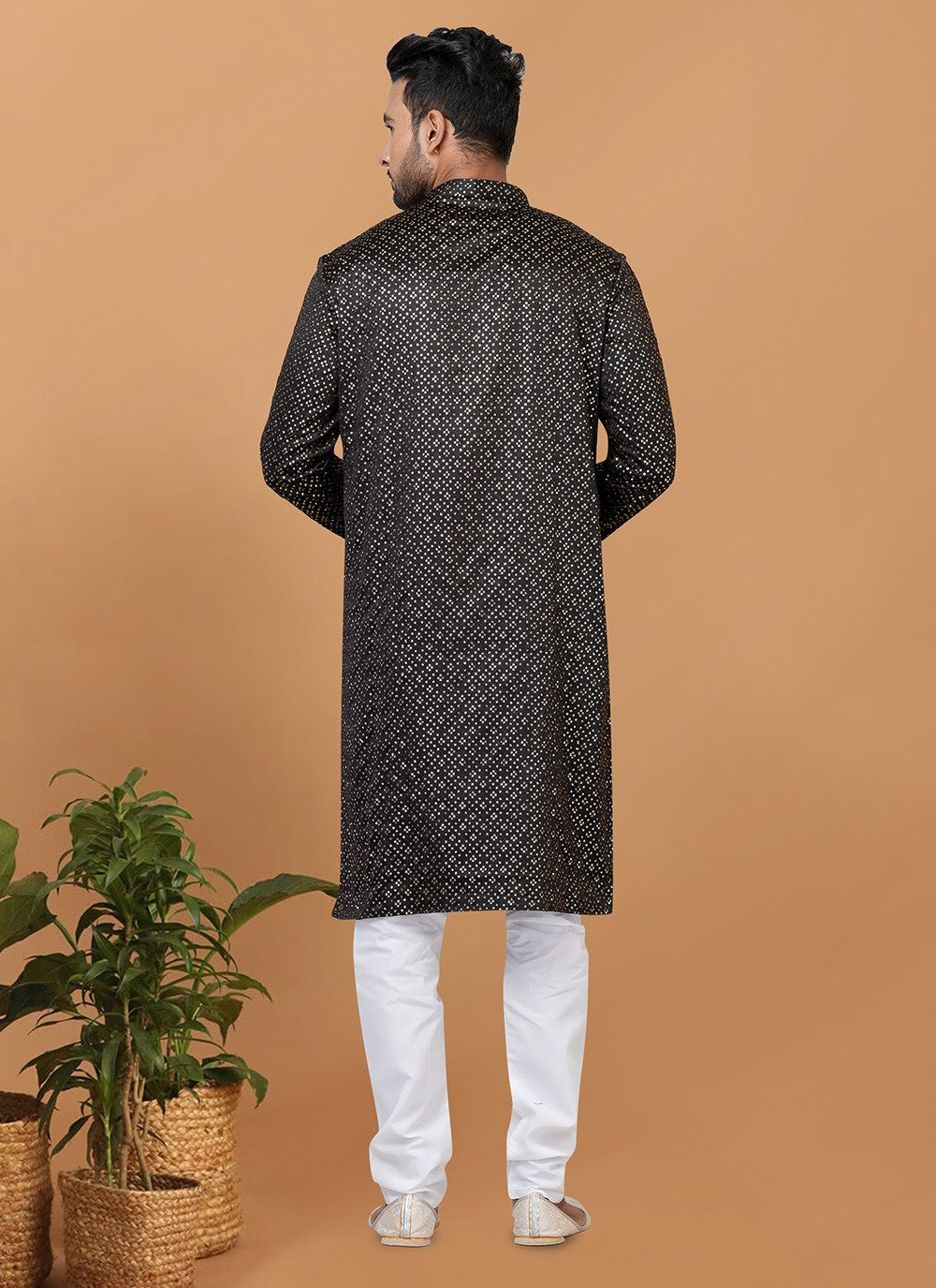 Embroidered Silk Black Kurta Pyjama - M6244