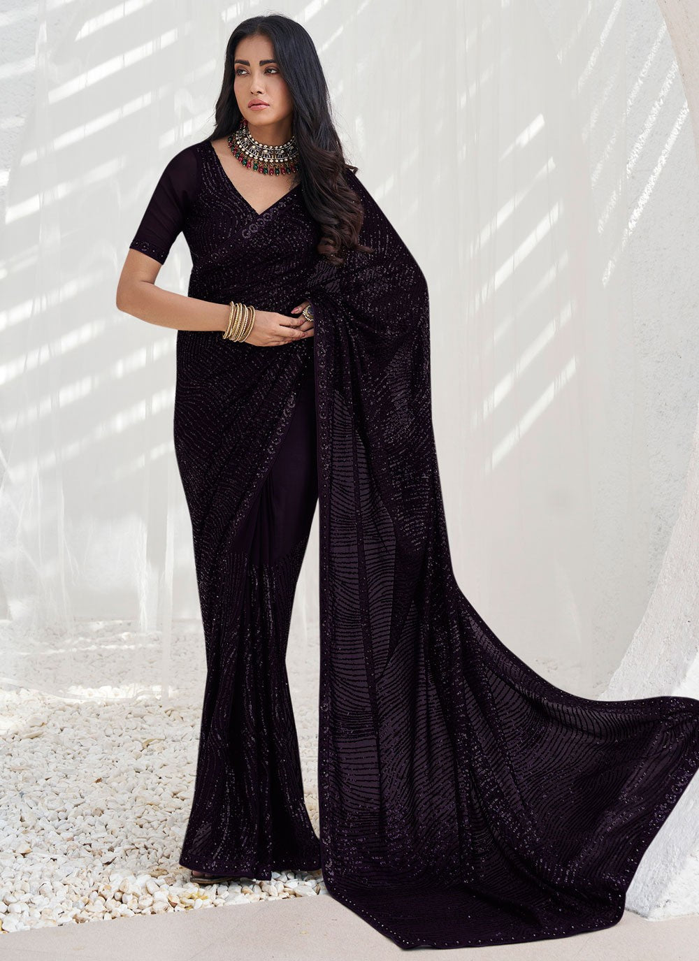 Classic Sequins Georgette Saree - S6402