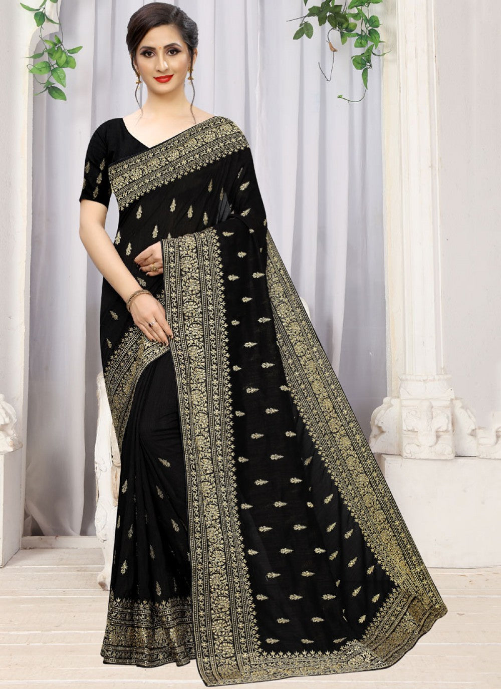 Traditional Embroidered Silk Saree - S0244