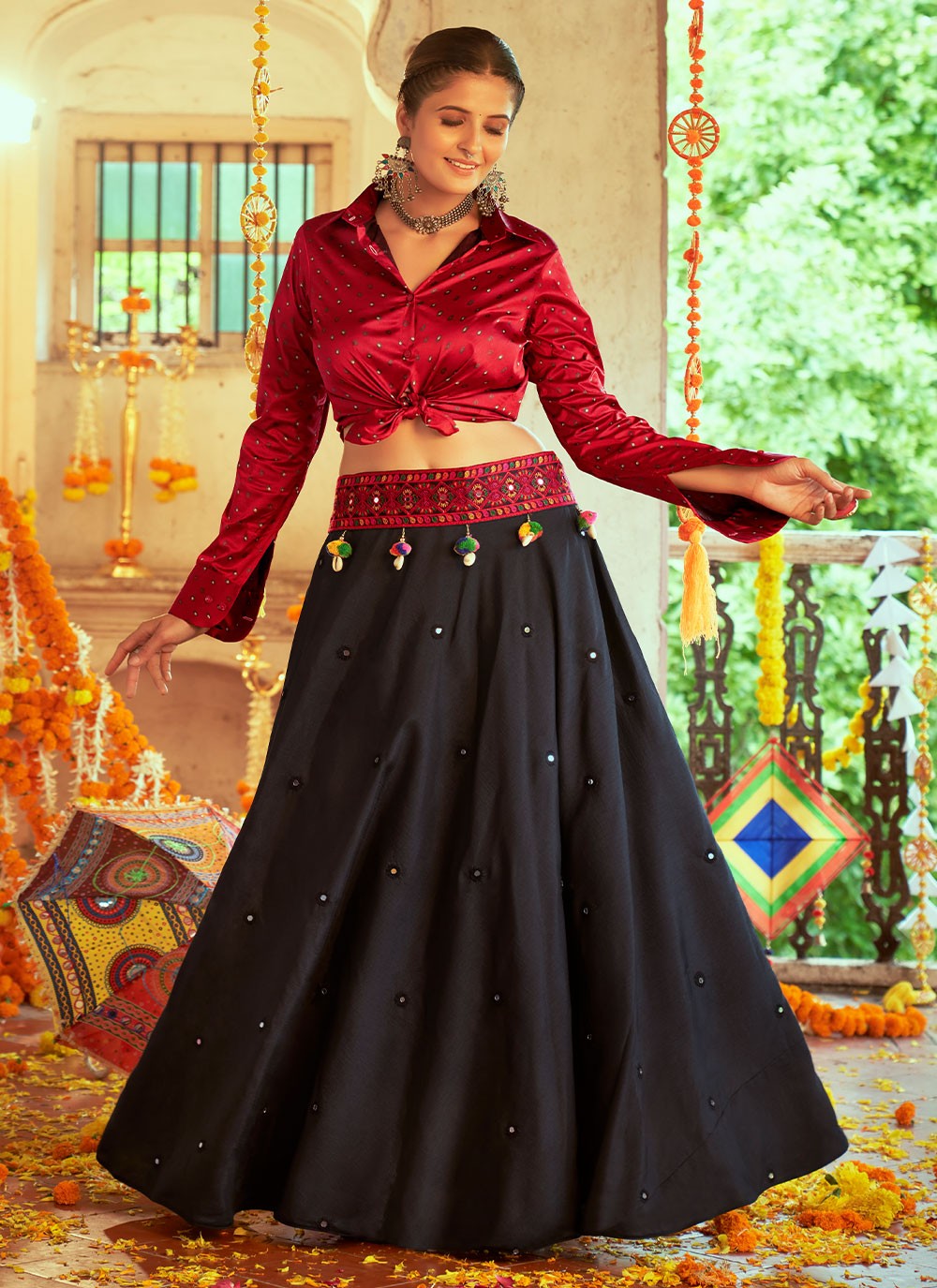 Embroidered Cotton A - Line Lehenga - L0585