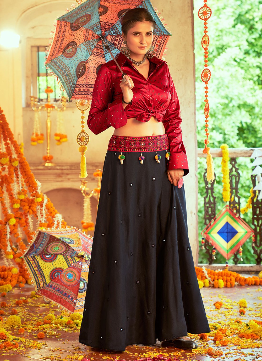 Embroidered Cotton A - Line Lehenga - L0585