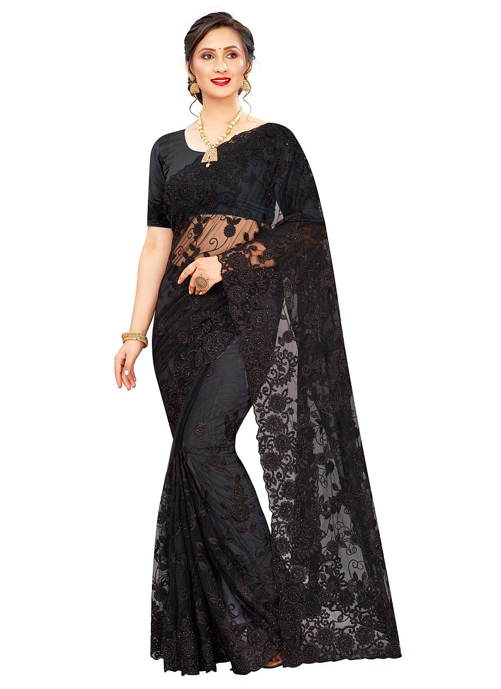 Classic Embroidered Net Saree - S0693