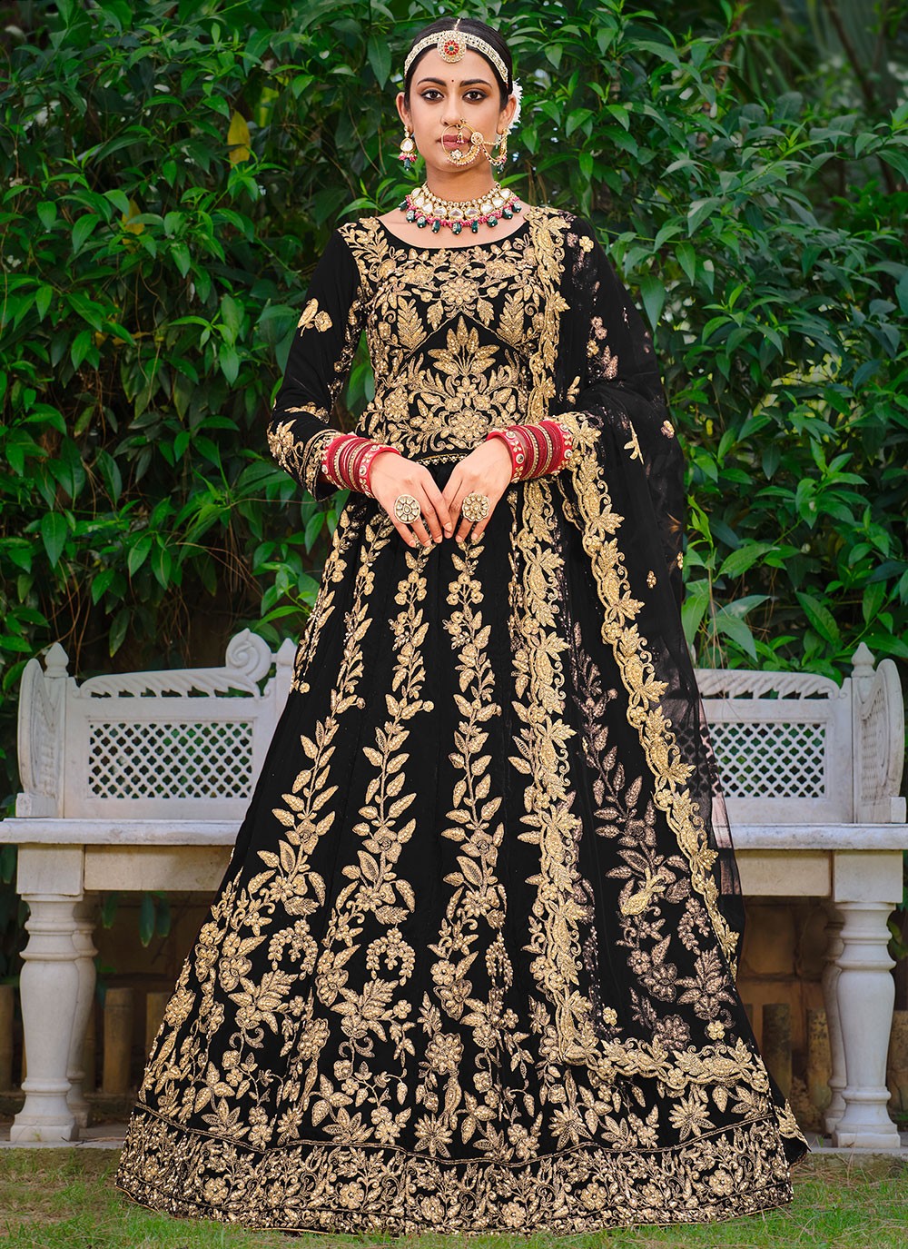 Dori Work Velvet A - Line Lehenga - L0886