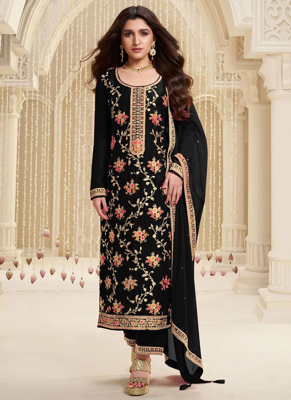 Embroidered Jacquard Pant Style Suit - T4607