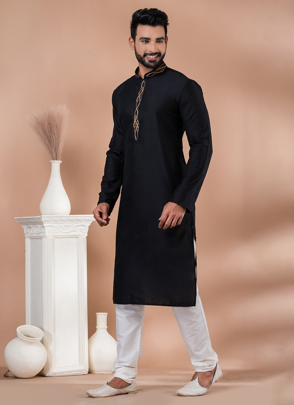 Plain Viscose Black Kurta Pyjama - M6972