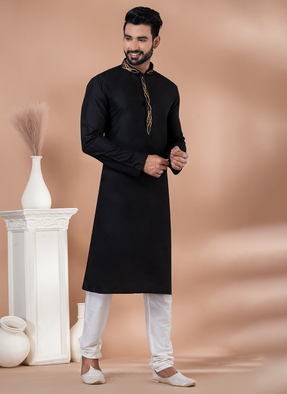 Plain Viscose Black Kurta Pyjama - M6972