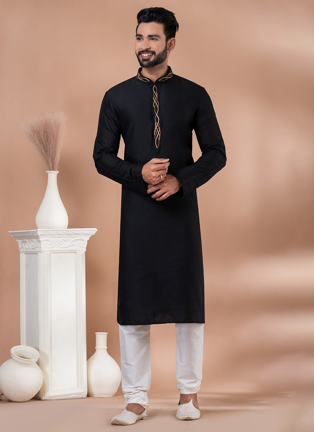 Plain Viscose Black Kurta Pyjama - M6972