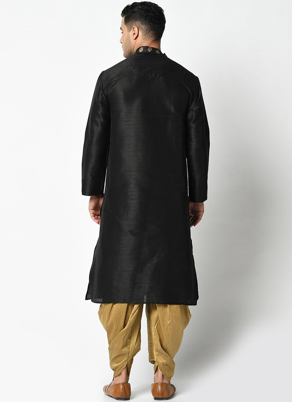 Weaving Zari Dupion Silk Black Dhoti Kurta - M2234