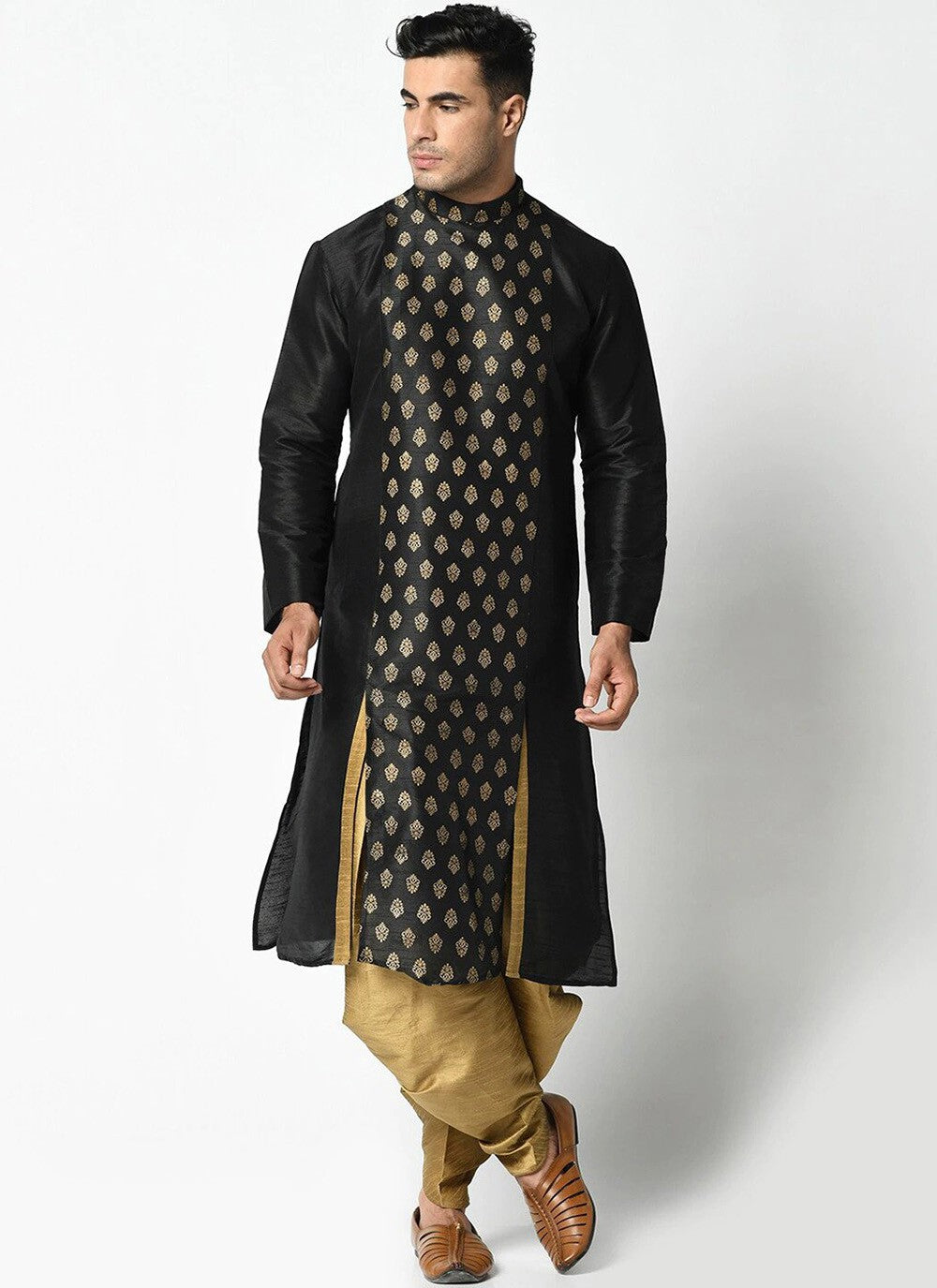 Weaving Zari Dupion Silk Black Dhoti Kurta - M2234