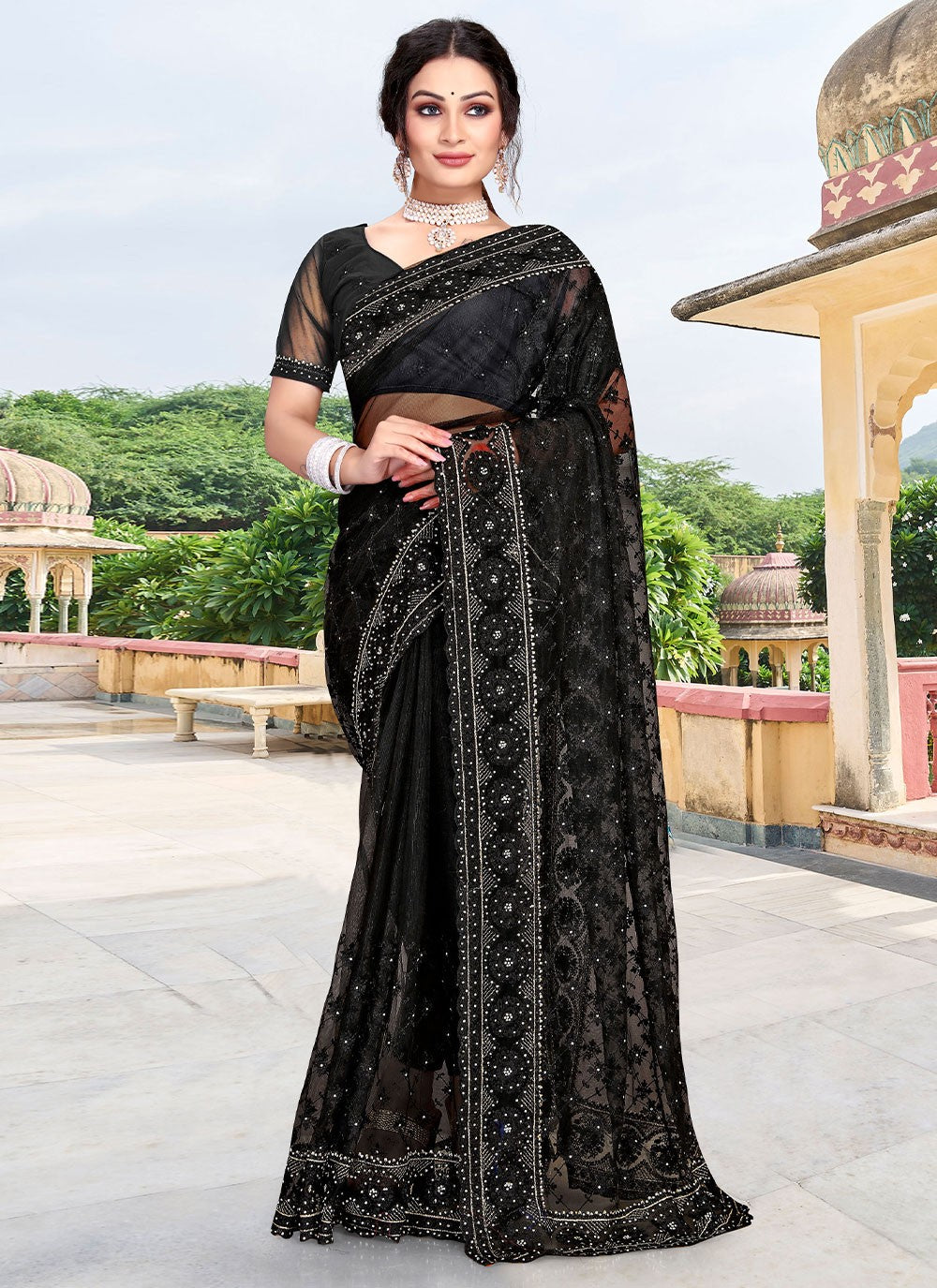 Classic Diamond Net Saree - S2403