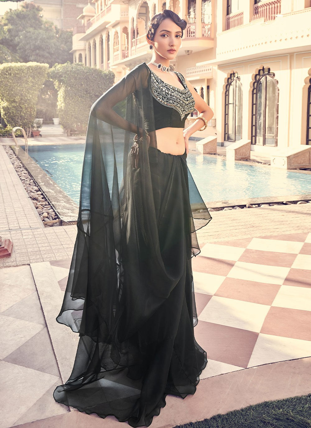 Trendy Sequins Georgette Saree - S2723