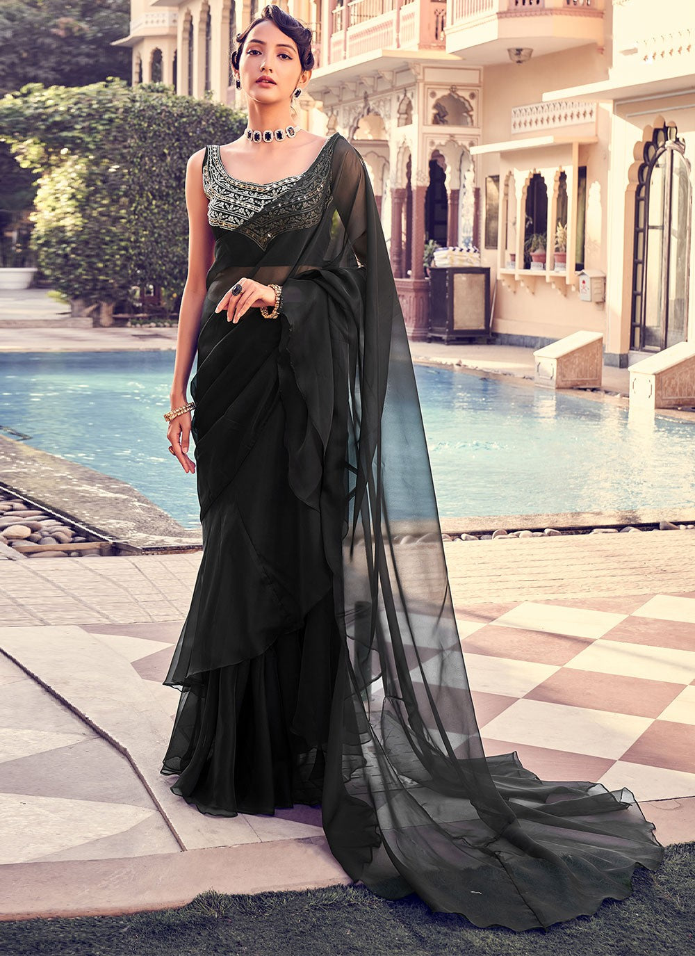 Trendy Sequins Georgette Saree - S2723