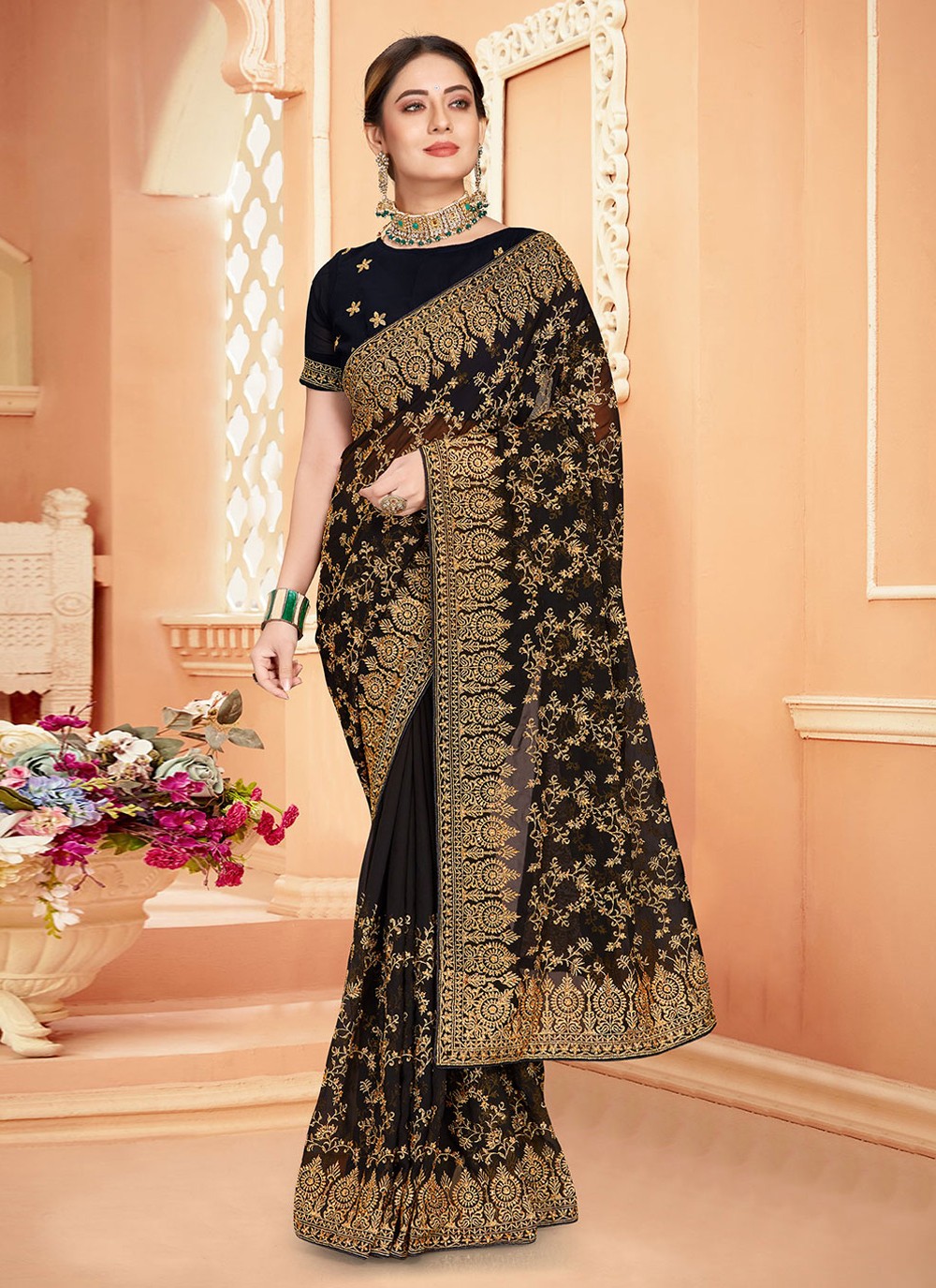 Classic Embroidered Georgette Saree - S1956