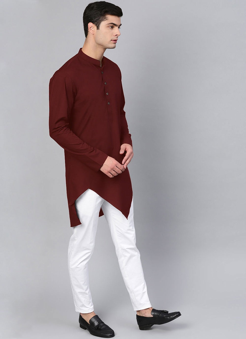 Buttons Blended Cotton Maroon Indo Western - M4512