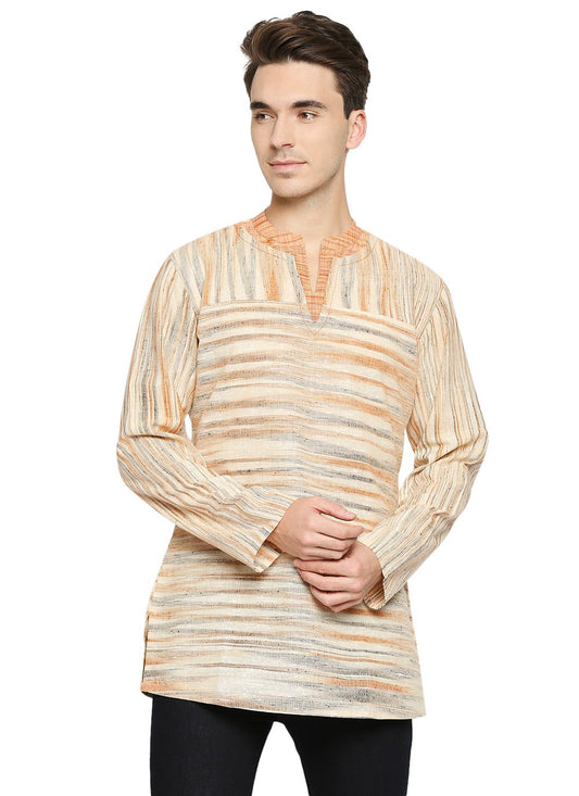 Printed Blended Cotton Cream Short Kurta - M4402