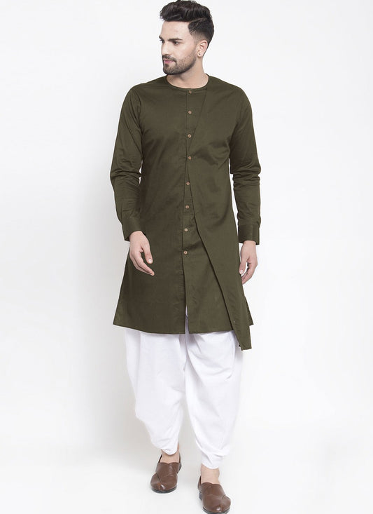 Plain Blended Cotton Green Dhoti Kurta - M4472