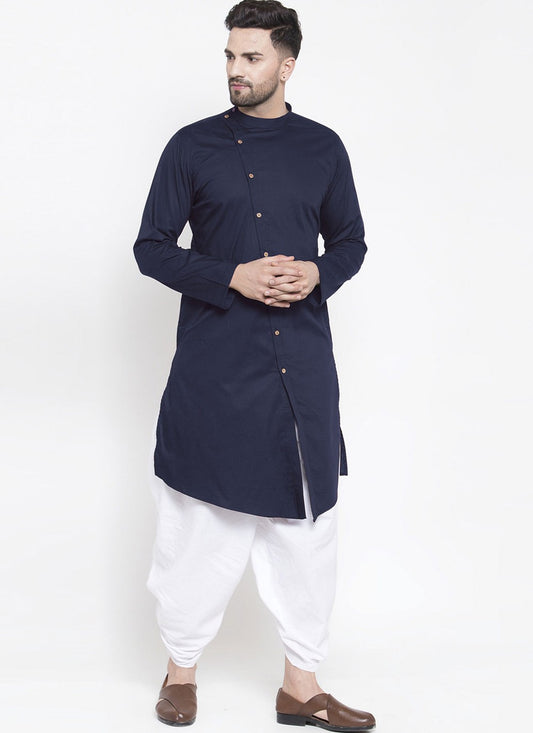 Plain Blended Cotton Navy Blue Dhoti Kurta - M4471