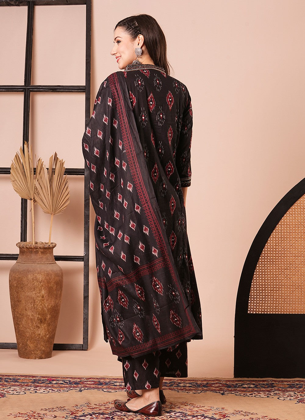 Embroidered Blended Cotton Palazzo Suit - T4471